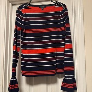 Ralph Lauren Women's Striped Long Peplum Sleeve Top